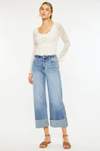 Kan Can Denim | High Rise Crop Medium Wash Wide Leg Jeans