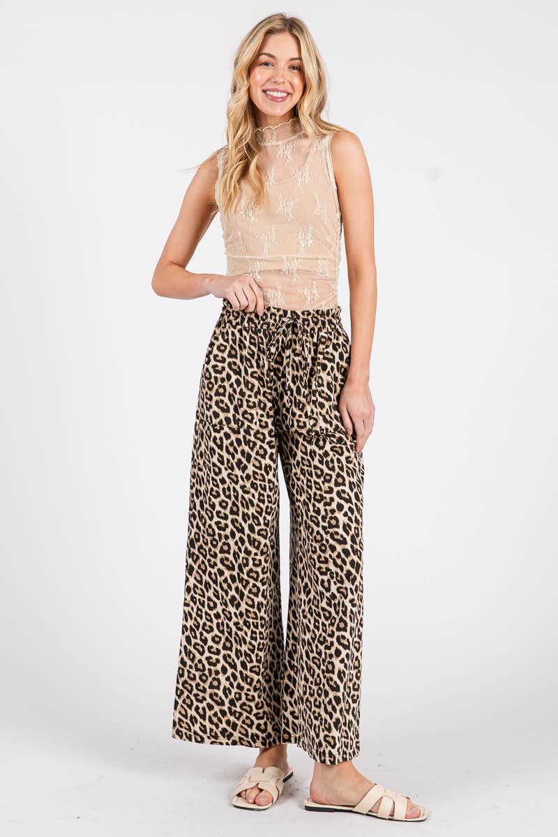 Cropped Leopard Wide Leg Pants
