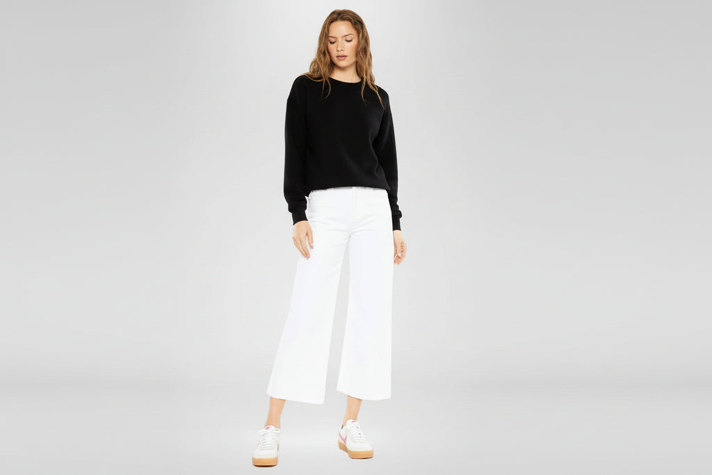 Kan Can Denim | High Rise White Crop Wide Leg Jeans