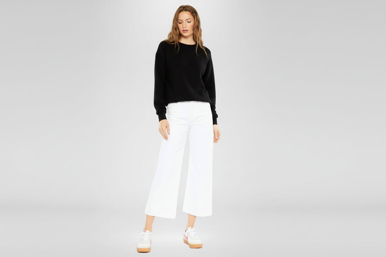 Kan Can Denim | High Rise White Crop Wide Leg Jeans