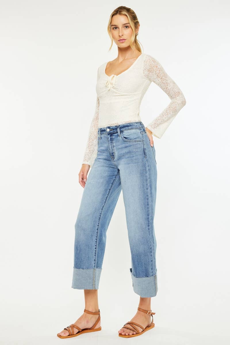 Kan Can Denim | High Rise Crop Medium Wash Wide Leg Jeans
