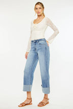 Kan Can Denim | High Rise Crop Medium Wash Wide Leg Jeans